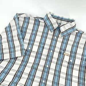 Carhartt Short Sleeve Button Up Shirt Mens L blue Plaid Pearl Snap Workwear